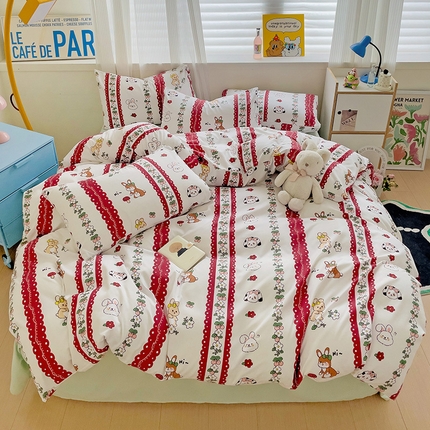 91家纺网 家纺一手货源 找家纺 （总）慕晨 【买家秀+V】2024新款小清新超柔高克重水洗云朵棉皱皱泡泡棉床上用品四件套学生宿舍三件套被套