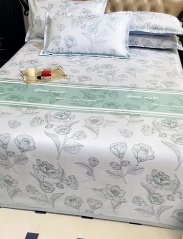 91家纺网 家纺一手货源 找家纺 席之家 2024新款冰丝印花凉席三件套 浪漫叶语