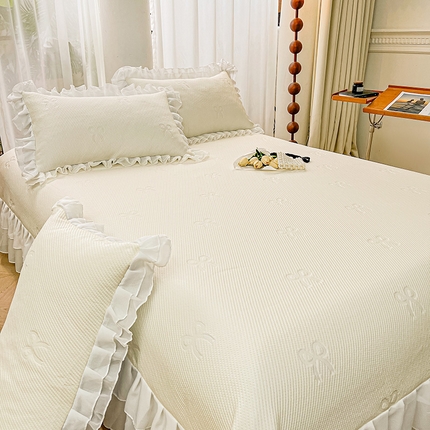 宜凡2024新款A类冰豆豆提花床盖凉席 蝴蝶结 奶白