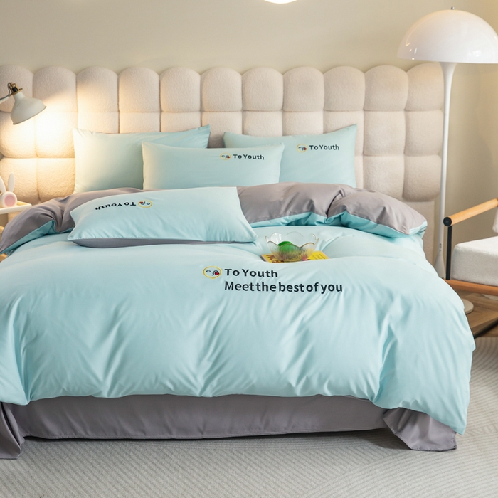 91家纺网 家纺一手货源 找家纺 梦恬佳 2024新款水洗磨毛四件套 天空蓝