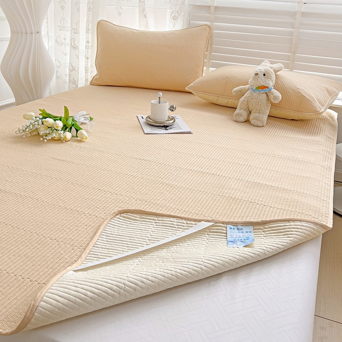 91家纺网 家纺一手货源 找家纺 羽爱2024新款全棉直角纯色床盖床垫 米驼