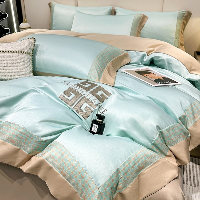 91家纺网 家纺一手货源 找家纺 富盛家纺 2024新款水洗真丝刺绣四件套-威灵顿 威灵顿—绿色