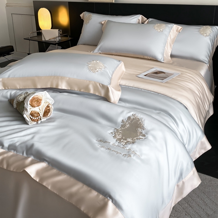 91家纺网 家纺一手货源 找家纺 爱缦 2024新款60支奥地利兰精四件套--洛丽塔系列 绵绵海盐