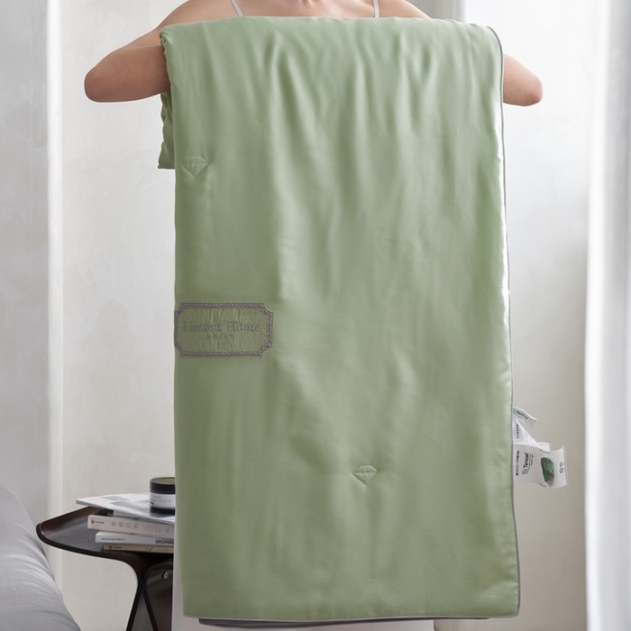 91家纺网 家纺一手货源 找家纺 丽笙 2024新款A类兰精天丝素色刺绣夏被被子被芯 莫兰迪草白色