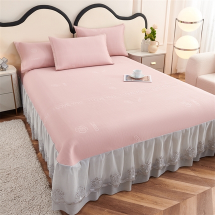 91家纺网 家纺一手货源 找家纺 宜派家纺 2024新款雪花冷感席三件套床裙款 爱恋-粉