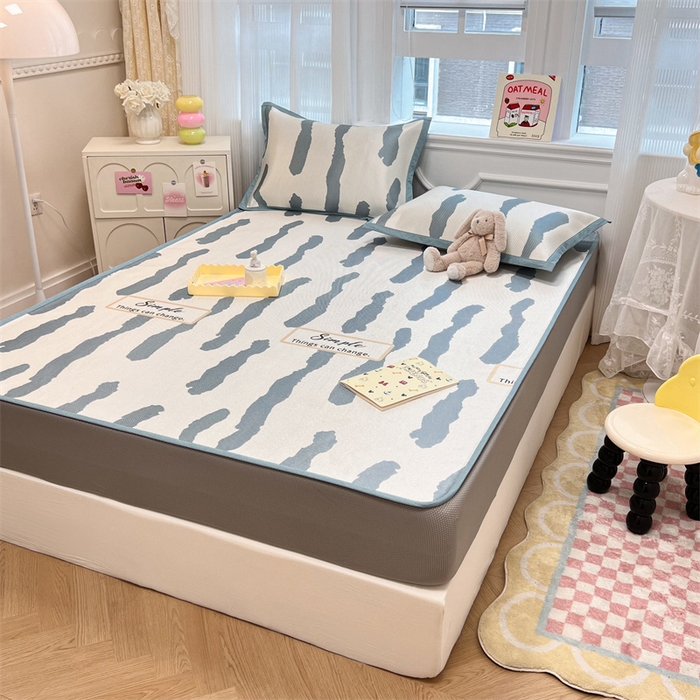 91家纺网 家纺一手货源 找家纺 慕尚 2025新款800D冰藤凉席 线条-床笠款