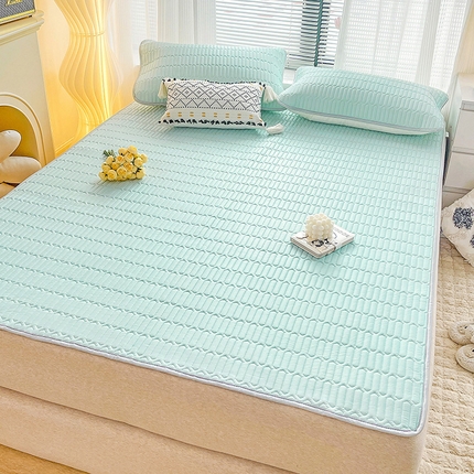 91家纺网 家纺一手货源 找家纺 寐居家纺 2024新款A类凉感丝纯色天然乳胶凉席 湖蓝色