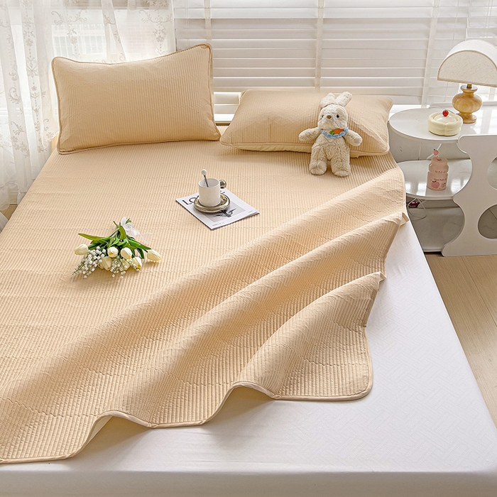 91家纺网 家纺一手货源 找家纺 羽爱2024新款全棉直角纯色床盖床垫 米驼