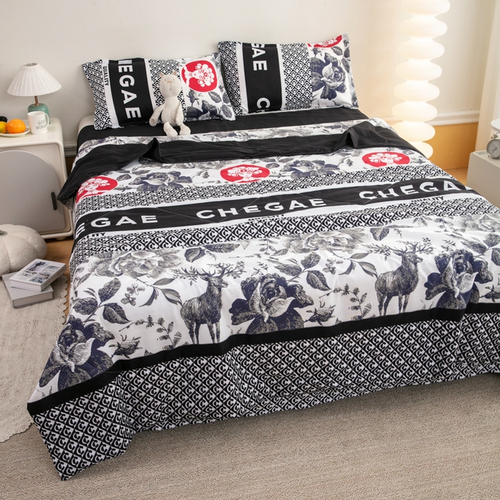 91家纺网 家纺一手货源 找家纺 乐居坊 2024新款亲肤舒适印花芦荟棉夏凉被四件套 霸王茶姬