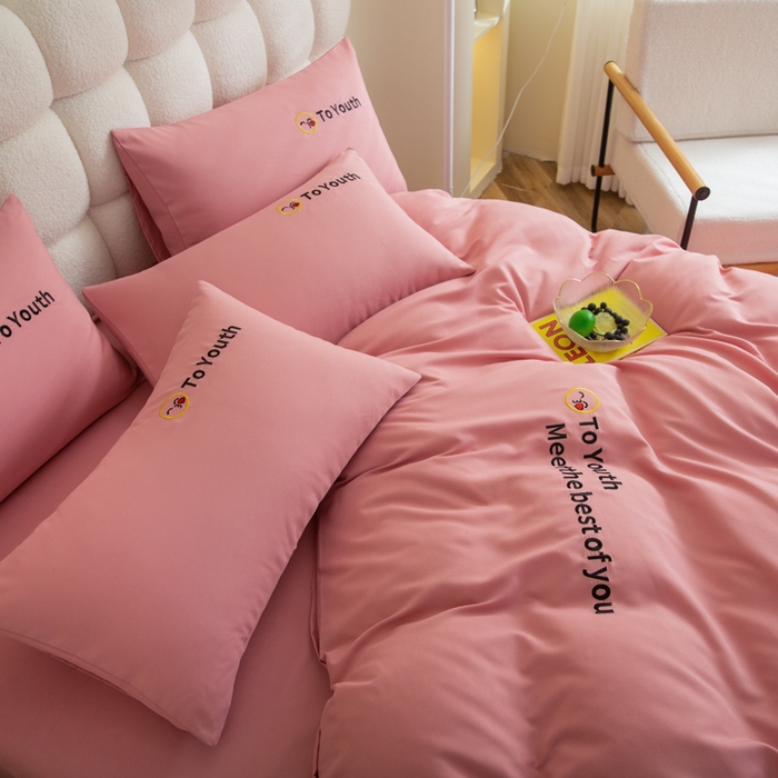 91家纺网 家纺一手货源 找家纺 梦恬佳 2024新款水洗磨毛四件套 豆沙粉