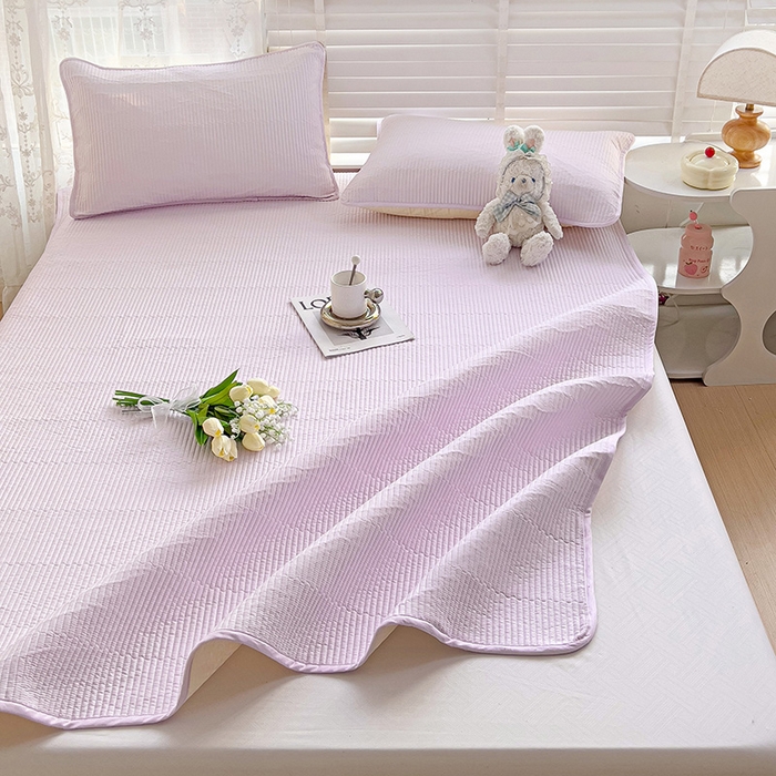 91家纺网 家纺一手货源 找家纺 羽爱2024新款全棉直角纯色床盖床垫 浅紫