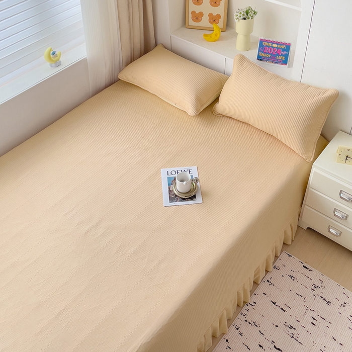 91家纺网 家纺一手货源 找家纺 羽爱2024新款A类全棉纯色榻榻米床盖 米驼