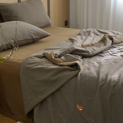 梦享生活家居 2024新款A类双层纱全棉提花大豆夏被 朱古力