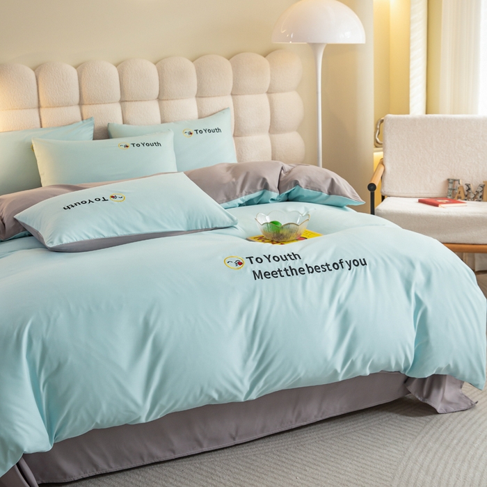 91家纺网 家纺一手货源 找家纺 梦恬佳 2024新款水洗磨毛四件套 天空蓝