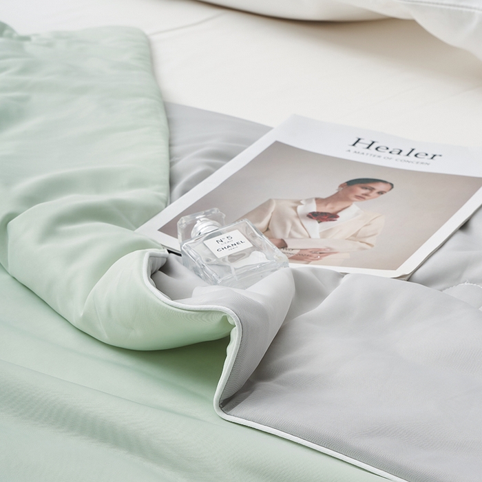 91家纺网 家纺一手货源 找家纺 梦可莱家居 2025新款抗菌凉感丝夏被 清新绿