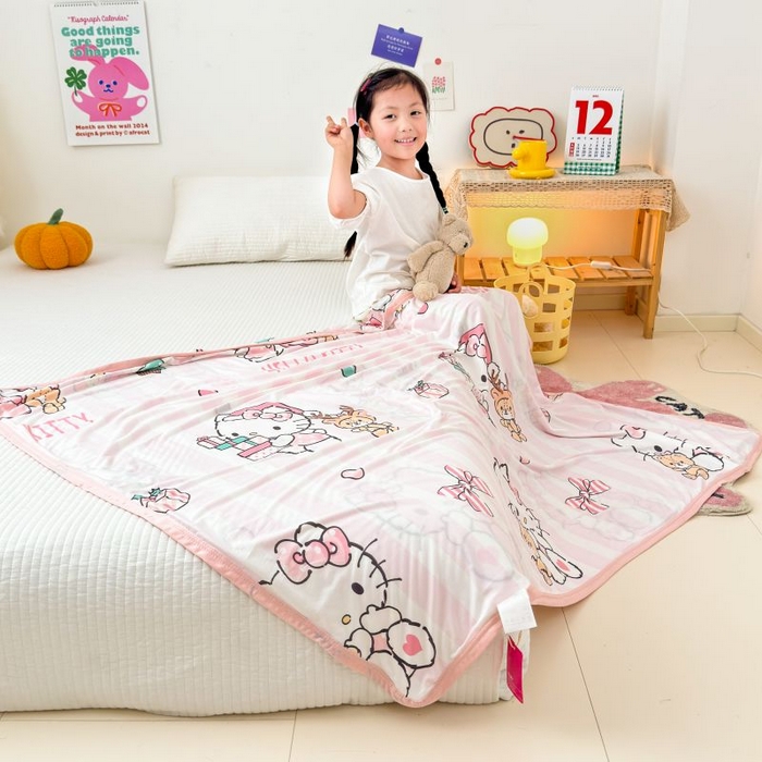 91家纺网 家纺一手货源 找家纺 星期八 2024新款舒适亲肤三丽鸥婴儿裸睡级凉感毯 条纹kitty