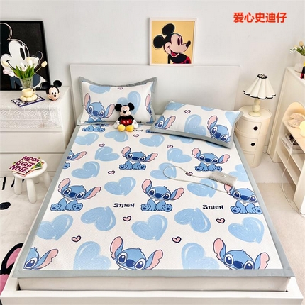 91家纺网 家纺一手货源 找家纺 寐居 2024新款迪士尼满天星凉席夏被四件套 爱心史迪仔