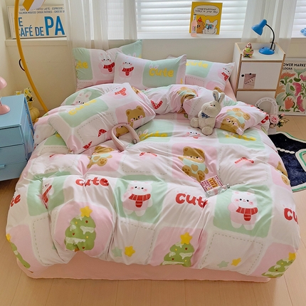 91家纺网 家纺一手货源 找家纺 （总）慕晨 【买家秀+V】2024新款小清新超柔高克重水洗云朵棉皱皱泡泡棉床上用品四件套学生宿舍三件套被套