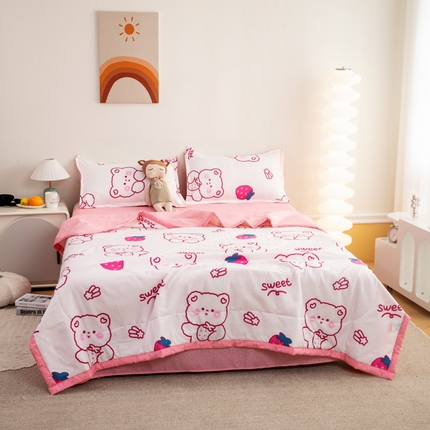 乐居坊 2024新款亲肤舒适印花芦荟棉夏凉被四件套 草莓熊仔