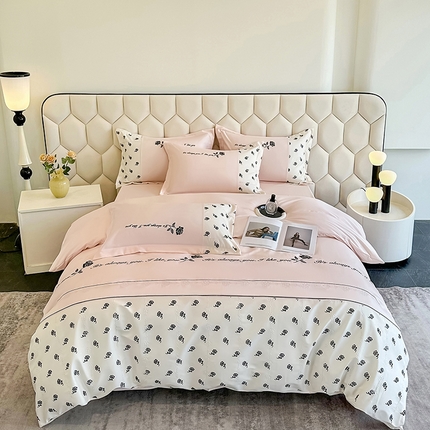 91家纺网 家纺一手货源 找家纺 梦舒羽 2025新款 80支莱赛尔天丝四件套-玫瑰之约 玫瑰之约-粉玉