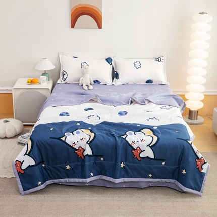 91家纺网 家纺一手货源 找家纺 乐居坊 2024新款亲肤舒适印花芦荟棉夏凉被四件套 梦想兔