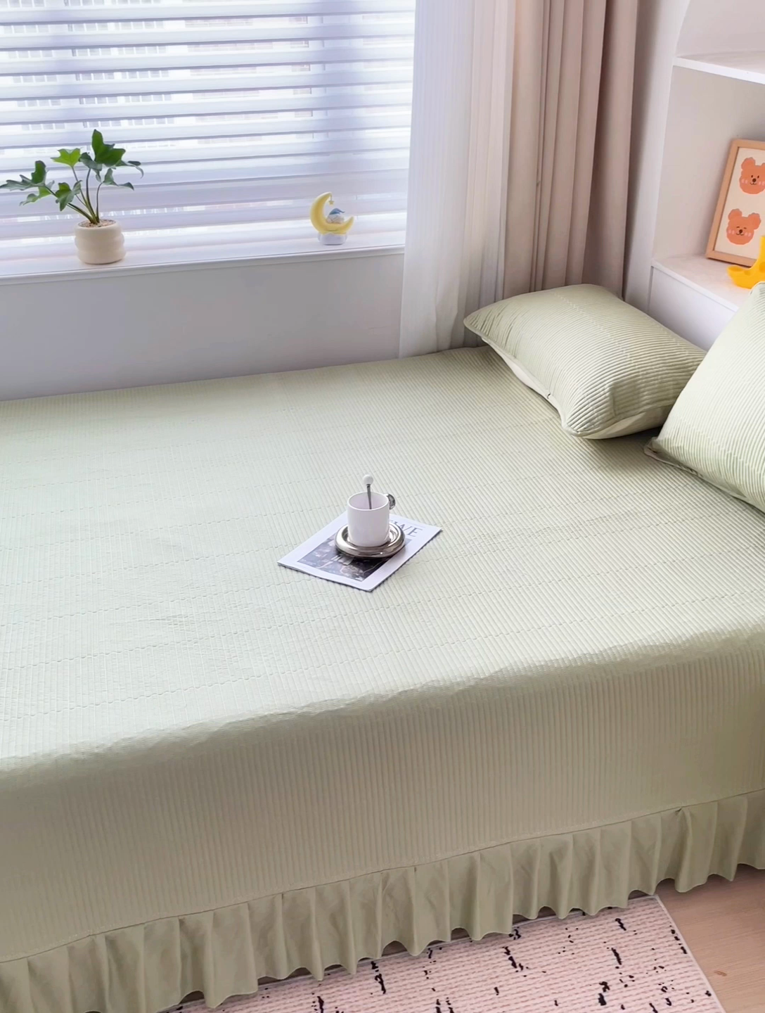 91家纺网 家纺一手货源 找家纺 羽爱2024新款A类全棉纯色榻榻米床盖 浅绿