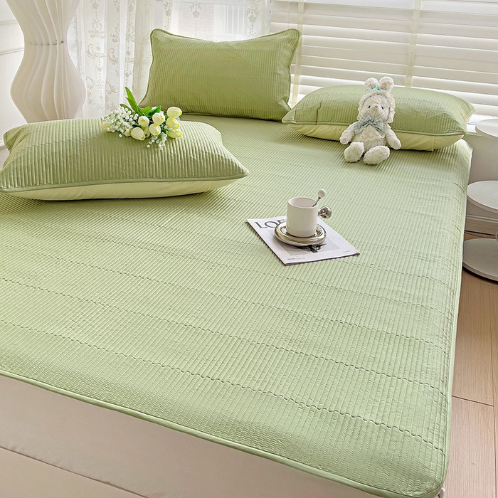 91家纺网 家纺一手货源 找家纺 羽爱2024新款全棉直角纯色床盖床垫 浅绿