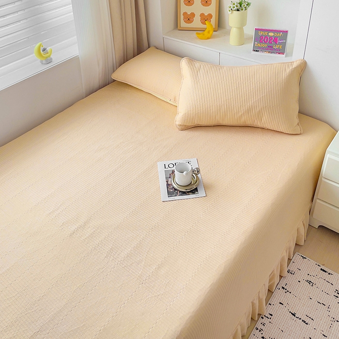 91家纺网 家纺一手货源 找家纺 羽爱2024新款A类全棉纯色榻榻米床盖 米驼