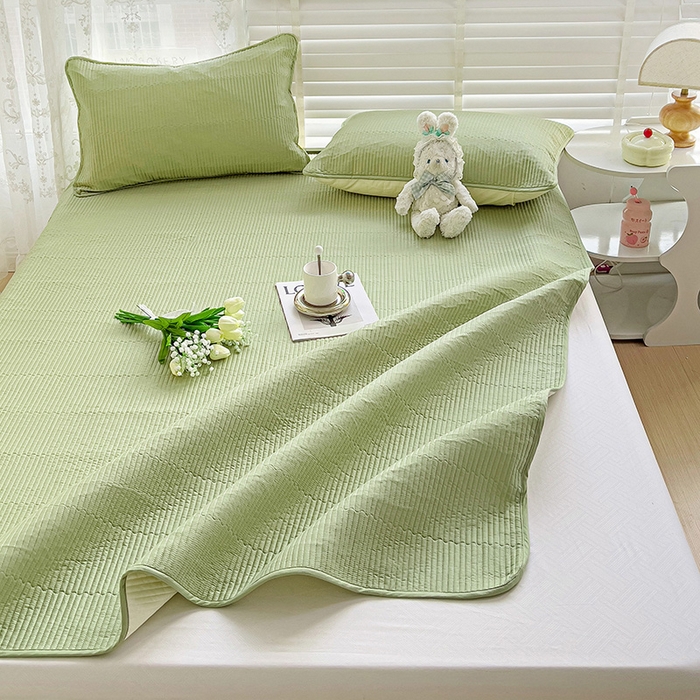 91家纺网 家纺一手货源 找家纺 羽爱2024新款全棉直角纯色床盖床垫 浅绿