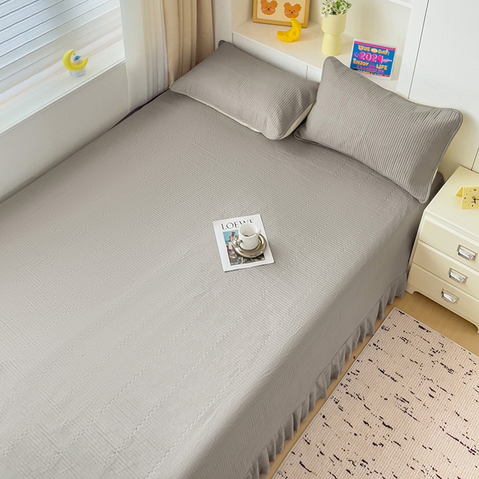 91家纺网 家纺一手货源 找家纺 羽爱2024新款A类全棉纯色榻榻米床盖 浅灰