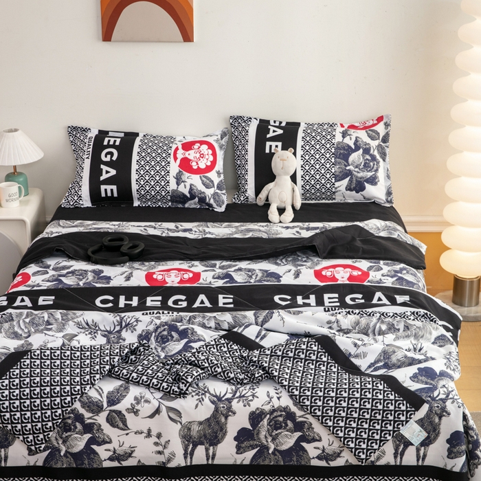 91家纺网 家纺一手货源 找家纺 乐居坊 2024新款亲肤舒适印花芦荟棉夏凉被四件套 霸王茶姬