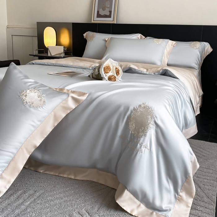 91家纺网 家纺一手货源 找家纺 爱缦 2024新款60支奥地利兰精四件套--洛丽塔系列 绵绵海盐