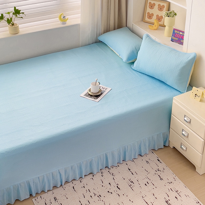 91家纺网 家纺一手货源 找家纺 羽爱2024新款A类全棉纯色榻榻米床盖 天蓝