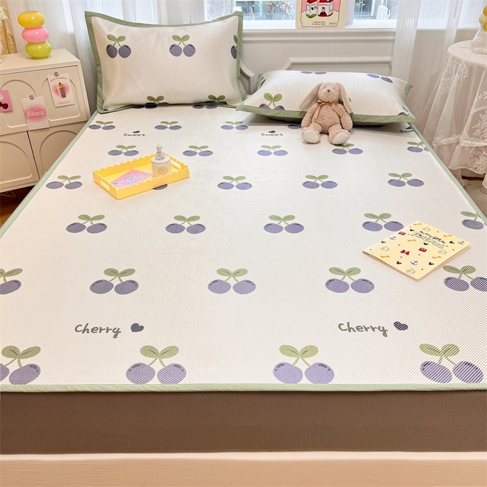 91家纺网 家纺一手货源 找家纺 慕尚 2025新款800D冰藤凉席 樱桃紫-床笠款