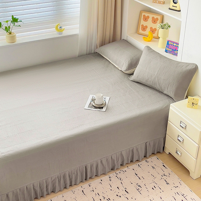 91家纺网 家纺一手货源 找家纺 羽爱2024新款A类全棉纯色榻榻米床盖 浅灰