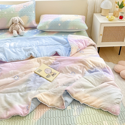 寐居家纺 2024新款时尚印花凉感丝乳胶凉席小花边夏被四件套系列 五彩缤纷