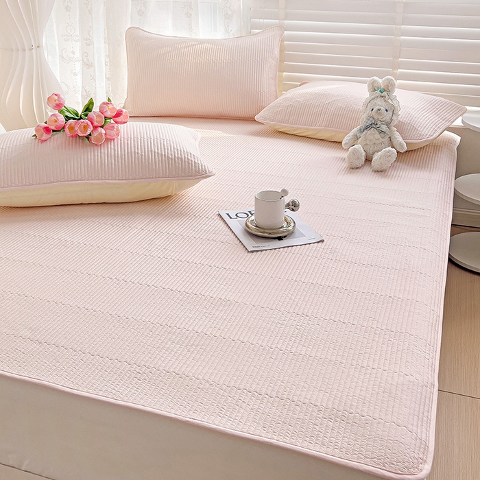 91家纺网 家纺一手货源 找家纺 羽爱2024新款全棉直角纯色床盖床垫 浅玉