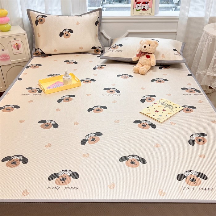 91家纺网 家纺一手货源 找家纺 慕尚 2025新款800D冰藤凉席 萌萌狗-床笠款