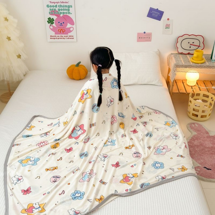 91家纺网 家纺一手货源 找家纺 星期八 2024新款舒适亲肤婴儿裸睡级卡通印花凉感毯 糖果兔