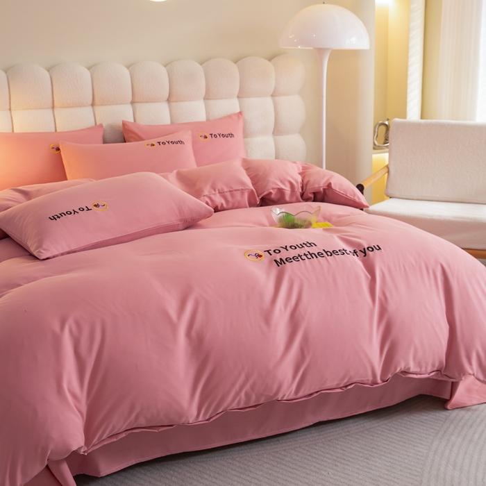 91家纺网 家纺一手货源 找家纺 梦恬佳 2024新款水洗磨毛四件套 豆沙粉