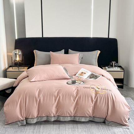 91家纺网 家纺一手货源 找家纺 （总）云雀 2025新款全棉轻奢刺绣宽边四件套（直播款）-山茶花