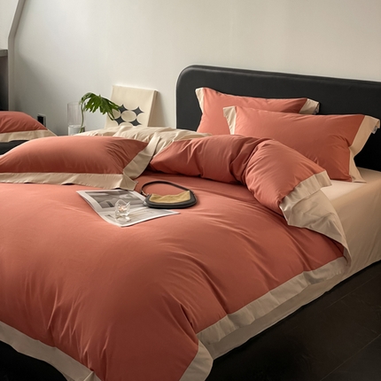 91家纺网 家纺一手货源 找家纺 金麦家纺 2024新款A类全棉水洗棉礼盒装纯色双拼系列四件套 海棠红香槟