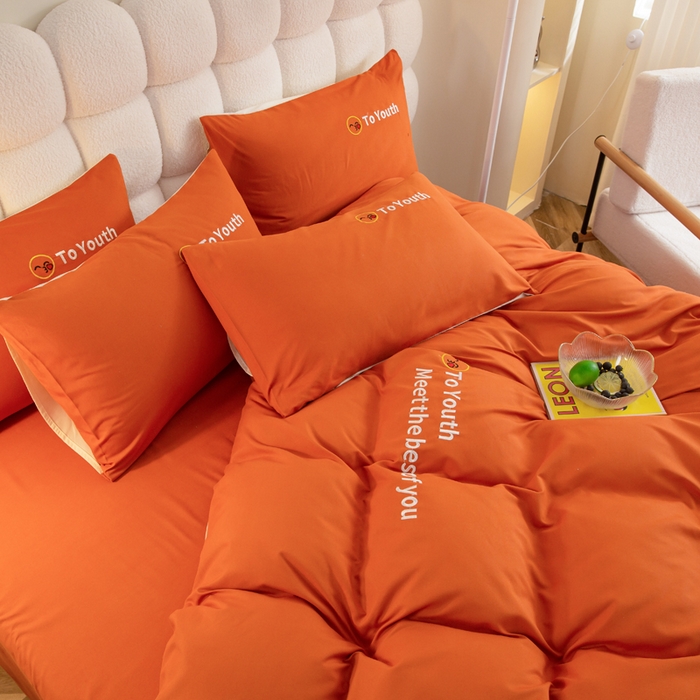 91家纺网 家纺一手货源 找家纺 梦恬佳 2024新款水洗磨毛四件套 海棠橙