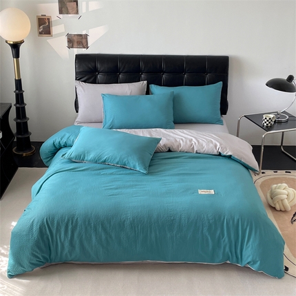 91家纺网 家纺一手货源 找家纺 （总）兰紫橙家纺 2025新款水洗棉轻薄条纹四件套