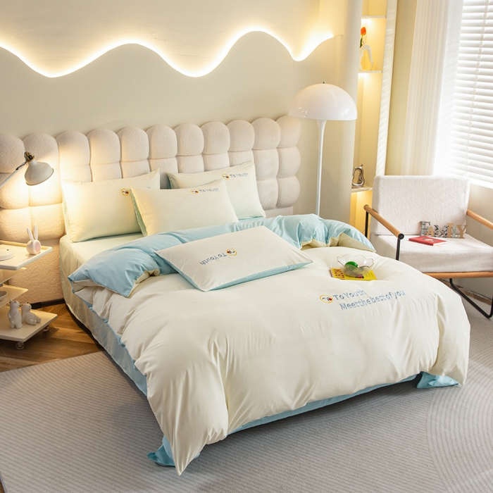 91家纺网 家纺一手货源 找家纺 梦恬佳 2024新款水洗磨毛四件套 米黄