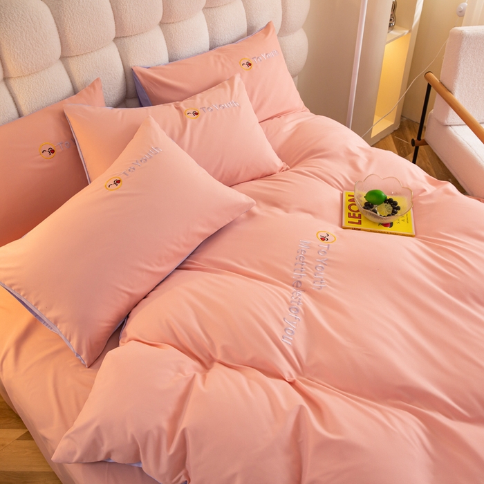 91家纺网 家纺一手货源 找家纺 梦恬佳 2024新款水洗磨毛四件套 粉紫色