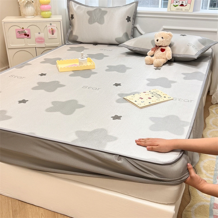 91家纺网 家纺一手货源 找家纺 慕尚 2025新款800D冰藤凉席 星星-床笠款