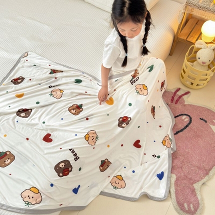 星期八 2024新款舒适亲肤婴儿裸睡级卡通印花凉感毯 爱心熊