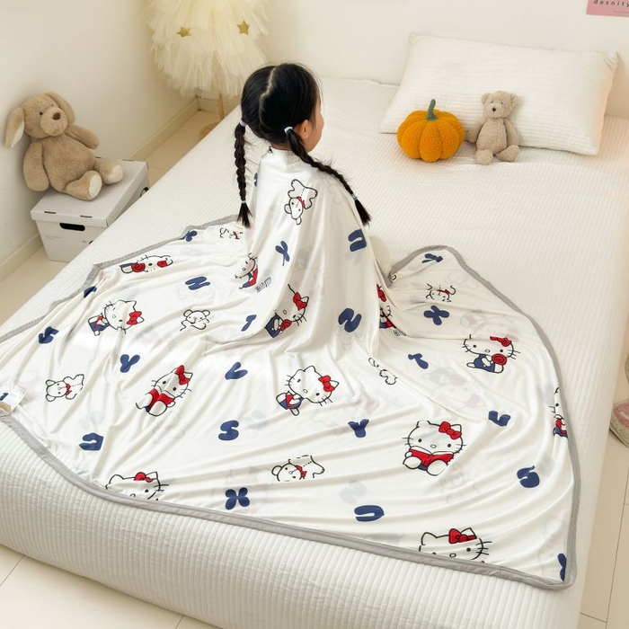 91家纺网 家纺一手货源 找家纺 星期八 2024新款舒适亲肤三丽鸥婴儿裸睡级凉感毯 字母kitty