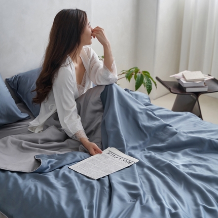 丽笙 2024新款A类兰精天丝素色刺绣夏被被子被芯 炫彩色简朴蓝